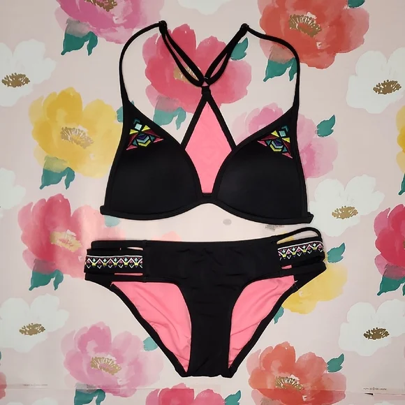 Victoria's Secret Pink Tribal Stained Glass Push Up Triangle Bikini Xs - Picture 1 of 6